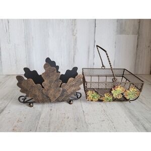 Metal leaf fall napkin holder basket unique home decor set figure